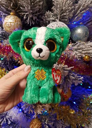 Ty beanie boos глазастик зеленый пес emerald 15 см