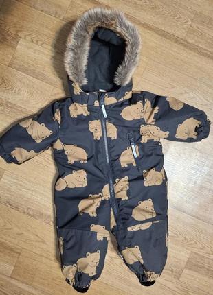 Зимний комбинезон h&m 68/74р черный с мишками