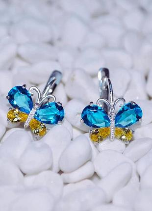 Серьги серебро 925 сережки бабочка патриот украина имп 20213