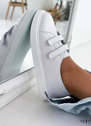 Женские кеды из натуральной кожи, кроссовки на липучках белые