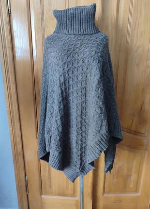 Пончо в'язане накидка високе горло з відворотом