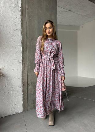 Женское длинное платье свободного кроя в цветочный принт женское платье макси в цветы женское романтичное, длинное платье