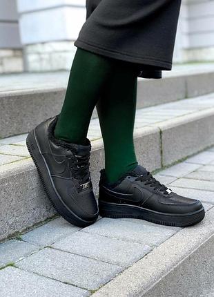Зимові nike air force 1 low black fur7 фото