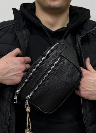 Сумка на пояс бананка з натуральної шкіри k1-17 black