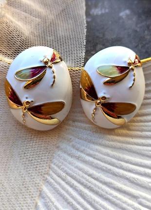 Сережки метелики 3,2 см, бабка, емаль