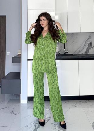 Женский легкий костюм двойка рубашка брюки шелк