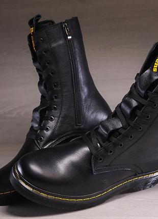 Кожаные мужские зимние ботинки берцы dr. martens air wair black leather
