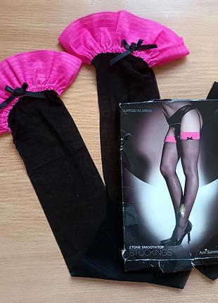Спокусливі панчохи р. l/xl ann summers з контрастною коронкою фуксія під пояс