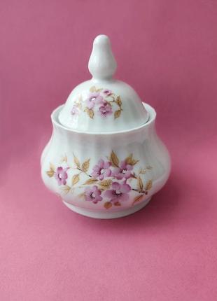 Антикварная сахарница "розовые цветы" j.kronester bavaria, фарфор 1950-60х гг.