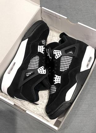 Кроссовки air jordan 4 retro white thunder джордан ретро черно-белые
