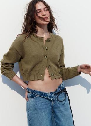 Укороченный кардиган с домоткой эффектом zara - s