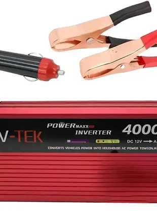 Автомобільний інвертор 4000вт, 12v-220v + led-екран, usb, v-tek / перетворювач напруги / автоінверто