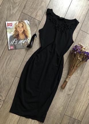 Черное платье ( вискоза ), миди платье с драпировкой на декольте от ax paris