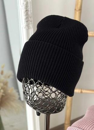 Шапка жіноча невисока лопатка подвійна з відворотом 55-59 віскоза 55%, нейлон 20%