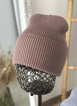 Шапка жіноча невисока лопатка подвійна з відворотом 55-59 віскоза 55%, нейлон 20%