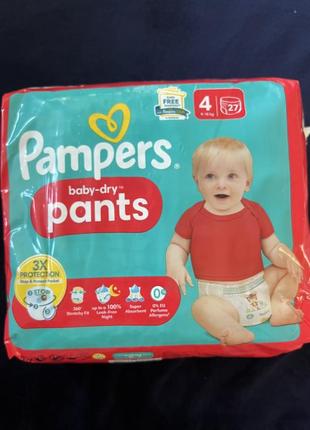 Срочно. подгузники pampers baby pants baby dry gr.4 maxi (9-15 kg), 27 st