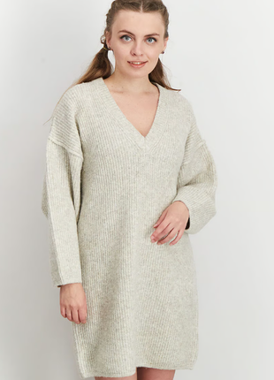 Светр topshop v-neck long sleeves fleece sweater dress, grey