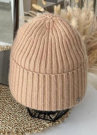 Тепла ангорова шапка на повному флісі жіноча зима подвійна з відворотом 55-59 ангора 45%