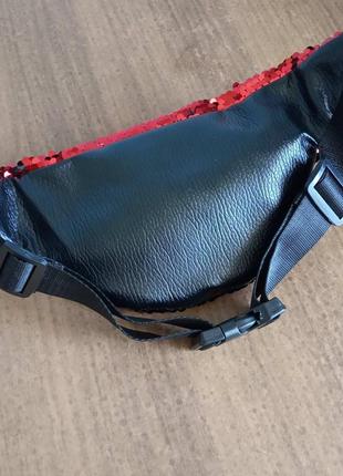 Поясна сумочка в пайетку червона (дефект)7 фото