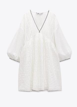 Хлопковое платье из прошвы zara свободного кроя