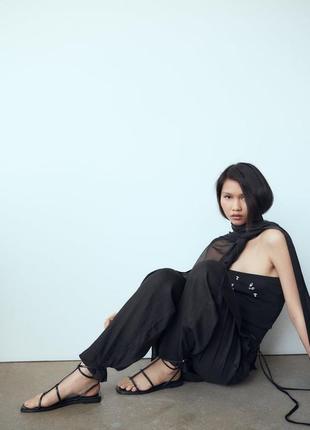 Zara чорні шкіряні босоніжки на плоскій підошві з пряжками сандалії зара шльопанці