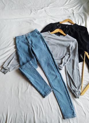 Голубые джинсы скинни высокая посадка