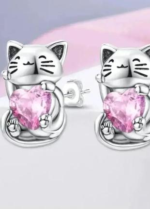 Срібні дитячі сережки з котиками