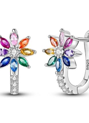 Серебряные серьги цветок семицветик