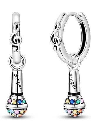 Серебряные детские серьги микрофон с надписью singer