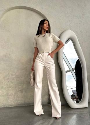 Кожаные брюки женские экокожа на замше 42-46 черные, молочные