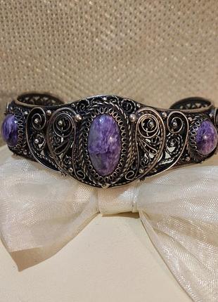 Браслет с чароитом,винтаж,мельхиор.