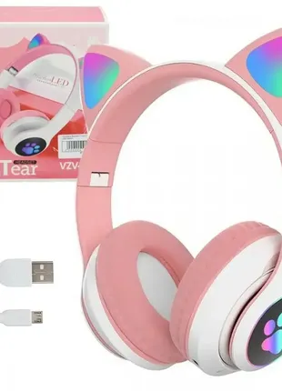 Бездротові навушники з котячими вушками, vzv-23m, рожеві / дитячі bluetooth навушники з мікрофоном