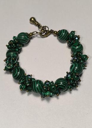 Браслет из малахита и хрусталя