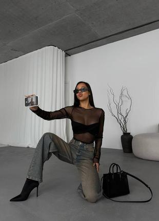 Лонгслив женский стрейч сетка + вискоза 42-46 черный