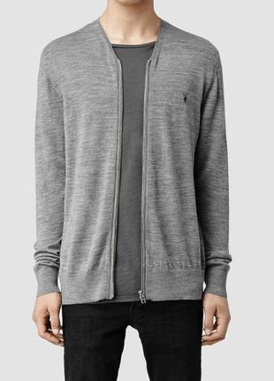 Кардиган на молнии серого цвета из мариносовой шерсти allsaints