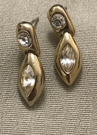 Вінтажні сережки з кристалами swarovski  позолота маркування