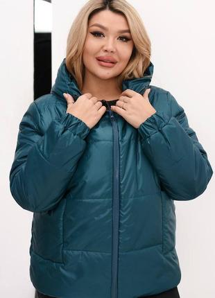 Тепла зимова куртка батал смарагдова куртка