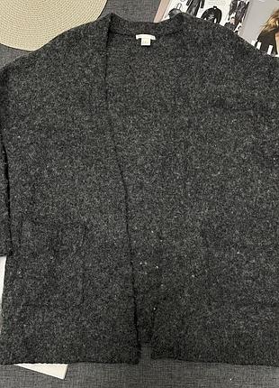 Темно-серый очень теплый длинный кардиган h&m из шерсти, альпаки