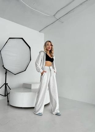 Спортивный костюм осень весна двунить худи на молнии и широкие брюки
