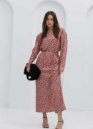 Длинное прямое вискозное платье с цветочным принтом