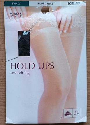 Тонкие чулки р. s 10 den m&s с кружевом на силиконе