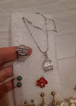 Цепочка с подвеской сумочка в виде штанеля, кольца, металла, эмаль