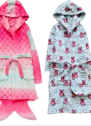 8-9 рок disney флісовий, махровий, пухнастий халат русалонька з хвостом. фактурний фліс з вибитим пр
