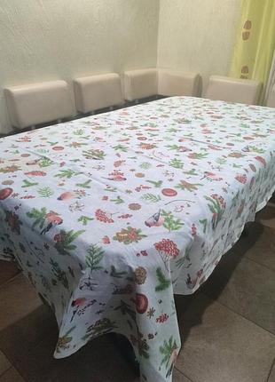 Льняная новогодняя скатерть на большом стол,150*220