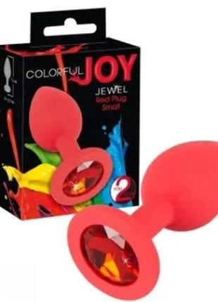 Анальная силиконовая пробка красного цвета с камнем red silicone s