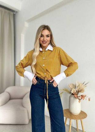 Желтая блузка с длинными рукавами в полоску р. 44-46