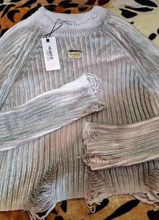 Свитер женский re design с рваностями и серебряным напылением, невероятно классный, стильный, модный, турция.