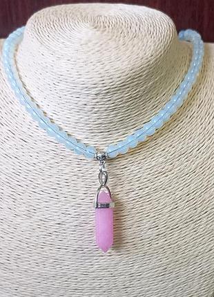 Намисто - чокер - лунный камень  - розовый кварц.