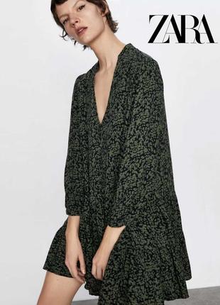Платье zara зеленый леопард