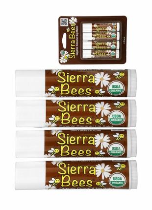 Sierra bees органічний бальзам для губ кокос 4 шт в упаковці по 4,25 г гігієнічна помада mbe-01148